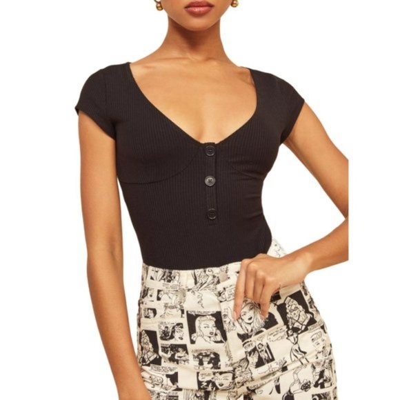 NWOT Reformation Black Marten Button Bodysuit XL - Picture 3 of 10